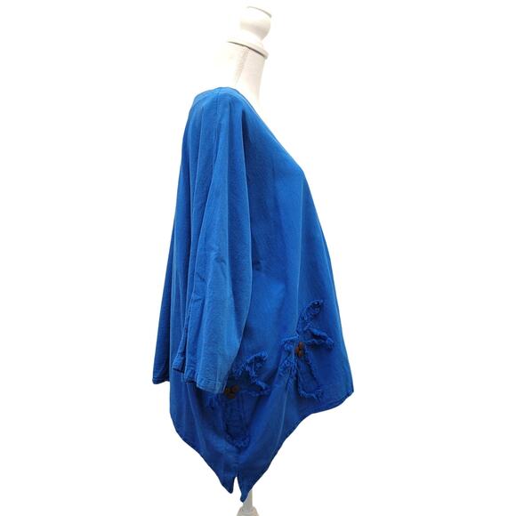 Cottonseed Wear Top Women's XL/1X Blue 100% Cotton Lagenlook Tropical Shark Bite - Picture 3 of 9